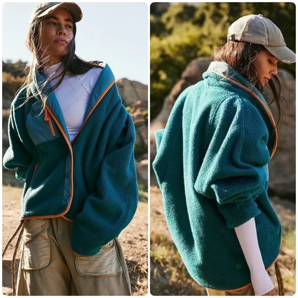 New! Free People Movement Hit The Slopes Shawl Jacket Teal Blue Orange 🧡 XS